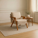 Ver imagem 4 de Kit 2 Poltronas Decorativa Mona Luxo Linho Bege Claro e Base Madeira Maciça