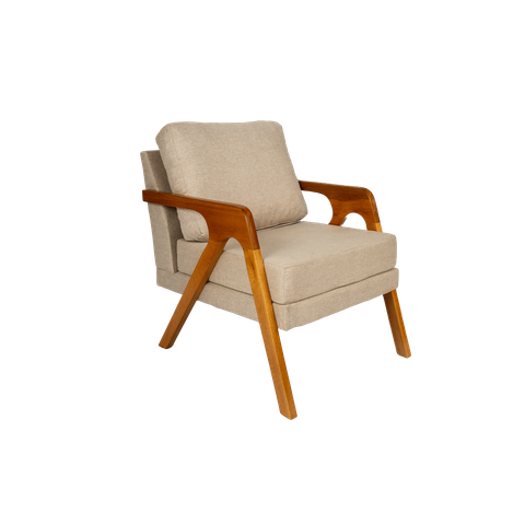 Kit 2 Poltronas Decorativa Mona Luxo Linho Bege Claro e Base Madeira Maciça