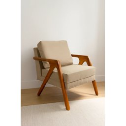 Kit 2 Poltronas Decorativa Mona Luxo Linho Bege Claro e Base Madeira Maciça - 2 Kit 2 Poltronas Decorativa Mona Luxo Linho Bege Claro e Base Madeira Maciça - 2