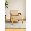 Ver imagem 4 de Kit 2 Poltronas Decorativa Mona Luxo Linho Bege Claro e Base Madeira Maciça