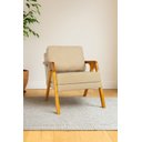 Ver imagem 4 de Kit 2 Poltronas Decorativa Mona Luxo Linho Bege Claro e Base Madeira Maciça