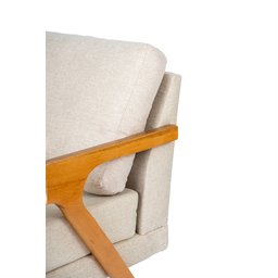 Kit 2 Poltronas Decorativa Mona Luxo Linho Bege Claro e Base Madeira Maciça - 3