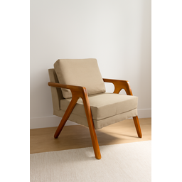Kit 2 Poltronas Decorativa Mona Luxo Linho Bege Claro e Base Madeira Maciça - 2