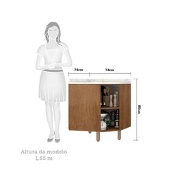 Balcão De Canto Diagonal C/Tampo 74cm 1 Porta Avelã C/Branco - 4