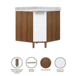Balcão De Canto Diagonal C/Tampo 74cm 1 Porta Avelã C/Branco - 3