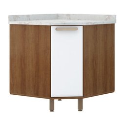 Balcão De Canto Diagonal C/Tampo 74cm 1 Porta Avelã C/Branco - 1