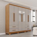 Ver imagem 1 de Guarda-Roupa Casal com Pés e Espelho 6 Portas 4 Gavetas Texas Premium Marrom/Cinamomo/Off White