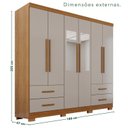 Ver imagem 3 de Guarda-Roupa Casal com Pés e Espelho 6 Portas 4 Gavetas Texas Premium Marrom/Cinamomo/Off White