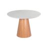 Mesa de Jantar Cone Redonda 90 Cm - Lâmina de Madeira Cinamomo e Laca Branca com Vidro - 1