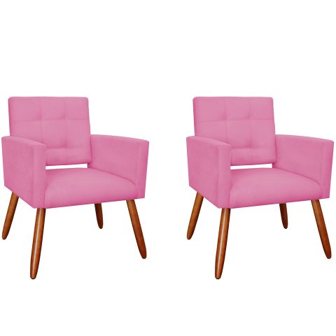 Kit 2 Poltronas Decorativa Camila Suede Rosa Pés Madeira Ms Decor