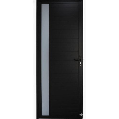 Porta de Giro Alumínio Preto Lambril c/Maçaneta Visor Lateral Maxx - 210x80 - Esquerda
