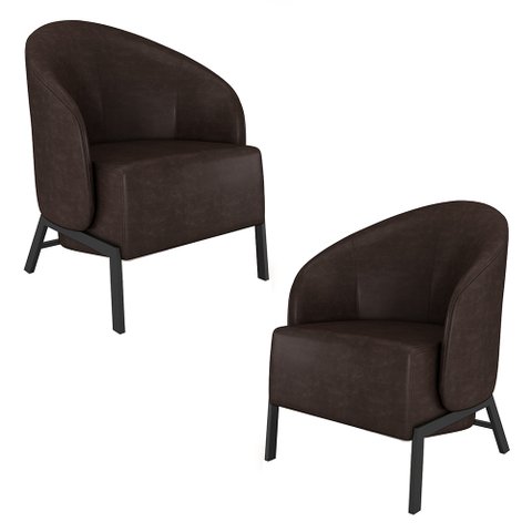 Kit 2 Poltronas Decorativa Sala de Estar Kenya Pés em Ferro Pu Preto/marrom G33 - Gran Belo