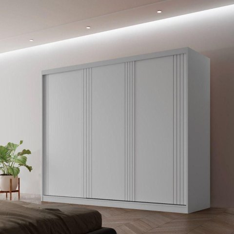 Guarda Roupa Casal Connor 3 Portas de Correr MDF Branco Moderna