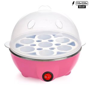 Cozedor Elétrico de Ovos Rosa 110v/220v Bivolt Compacto para Cozimento a Vapor de Ovos e Alimentos C