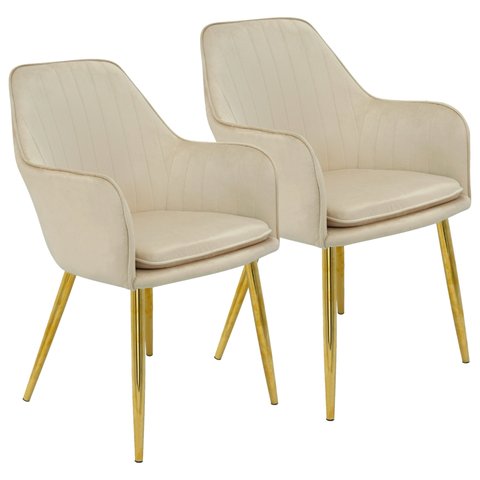 Kit 2 Cadeiras Poltrona Lines Base Dourada Recepção Sala Suede - Bege Bege