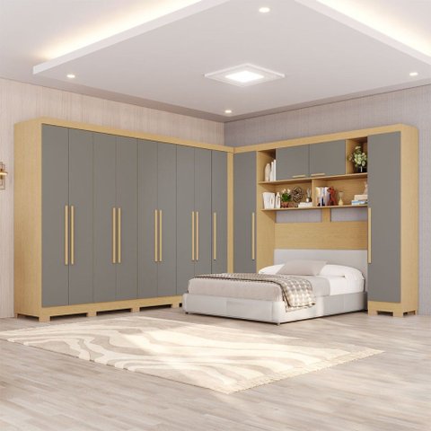 Guarda-Roupa Casal Modulado Portofino 13 Portas 4 Gavetas com Pés Jequitibá/Granizo - Pnr Móveis