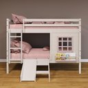 Ver imagem 1 de Beliche Infantil com Janela Escorregador e Cortina Madeira Maciça Branco/ Rosa Housin