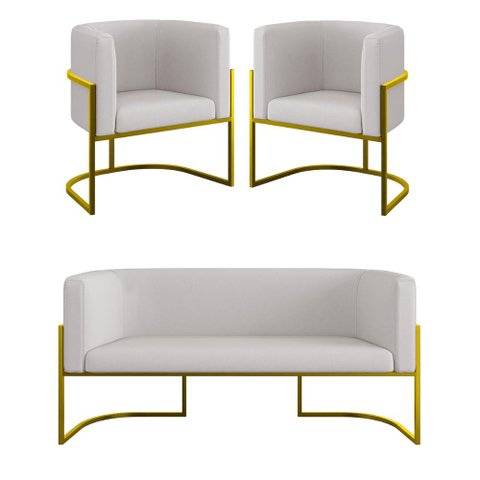 Kit Sofá 2 Lugares + 2 Poltronas Recepção Veludo Dourado Cor:bege