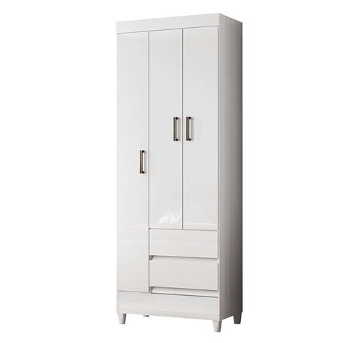 Guarda Roupa Solteiro 3 Portas com Pés Fit Branco Brilho - Santos Andirá