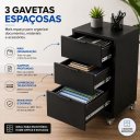 Ver mais imagens de Gaveteiro 3 Gavetas MDF Preto Rodinhas Corrediça Telescópica Enviado Montada