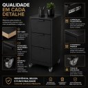 Ver imagem 4 de Gaveteiro 3 Gavetas MDF Preto Rodinhas Corrediça Telescópica Enviado Montada