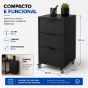 Ver imagem 3 de Gaveteiro 3 Gavetas MDF Preto Rodinhas Corrediça Telescópica Enviado Montada