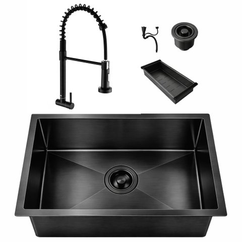 Kit Cuba Gourmet 50x40 Inox 304 Preto Nano Torneira Parede Monocomando Cozinha