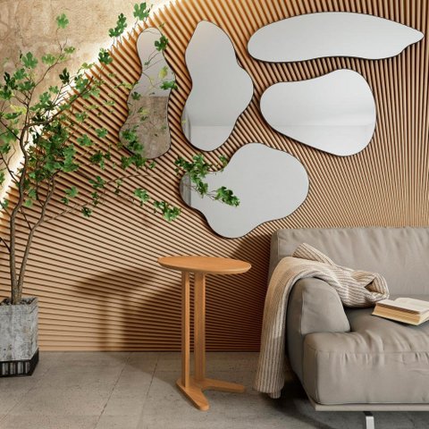 Espelhos Decorativos Orgânicos para Sala Kit com 5 Unidades Cor:espelho com Moldura Preta