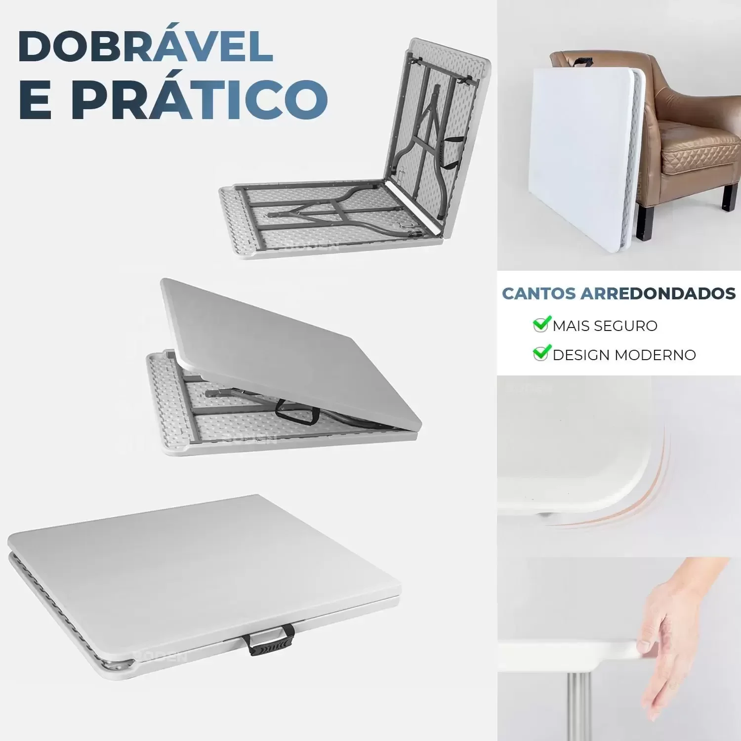 Mesa Dobrável Tipo Maleta Prática e Durável 180x60cm Branca - WAW Design - 9