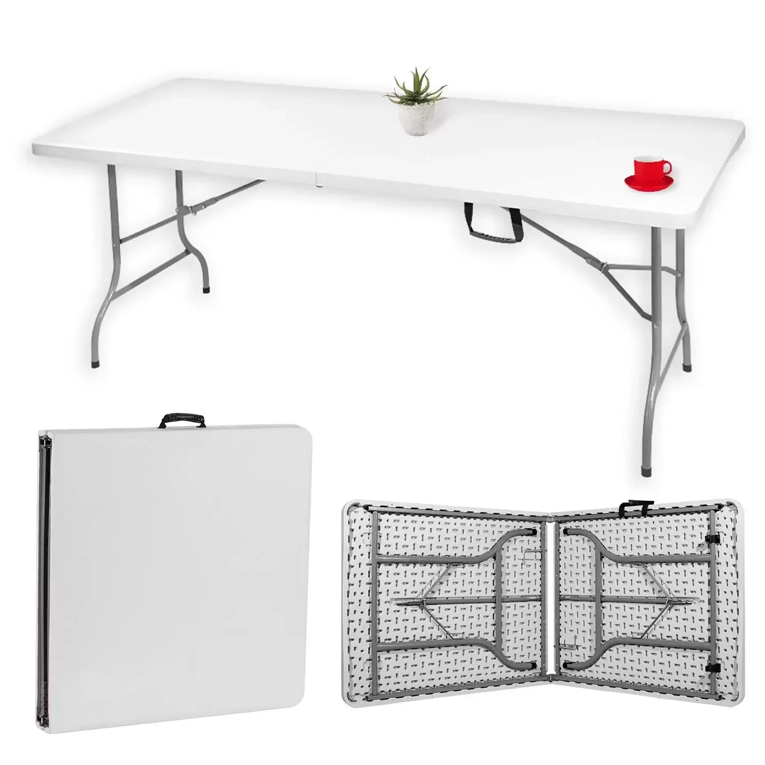 Ver imagem 2 de Mesa Dobrável Tipo Maleta Prática e Durável 180x60cm Branca - WAW Design