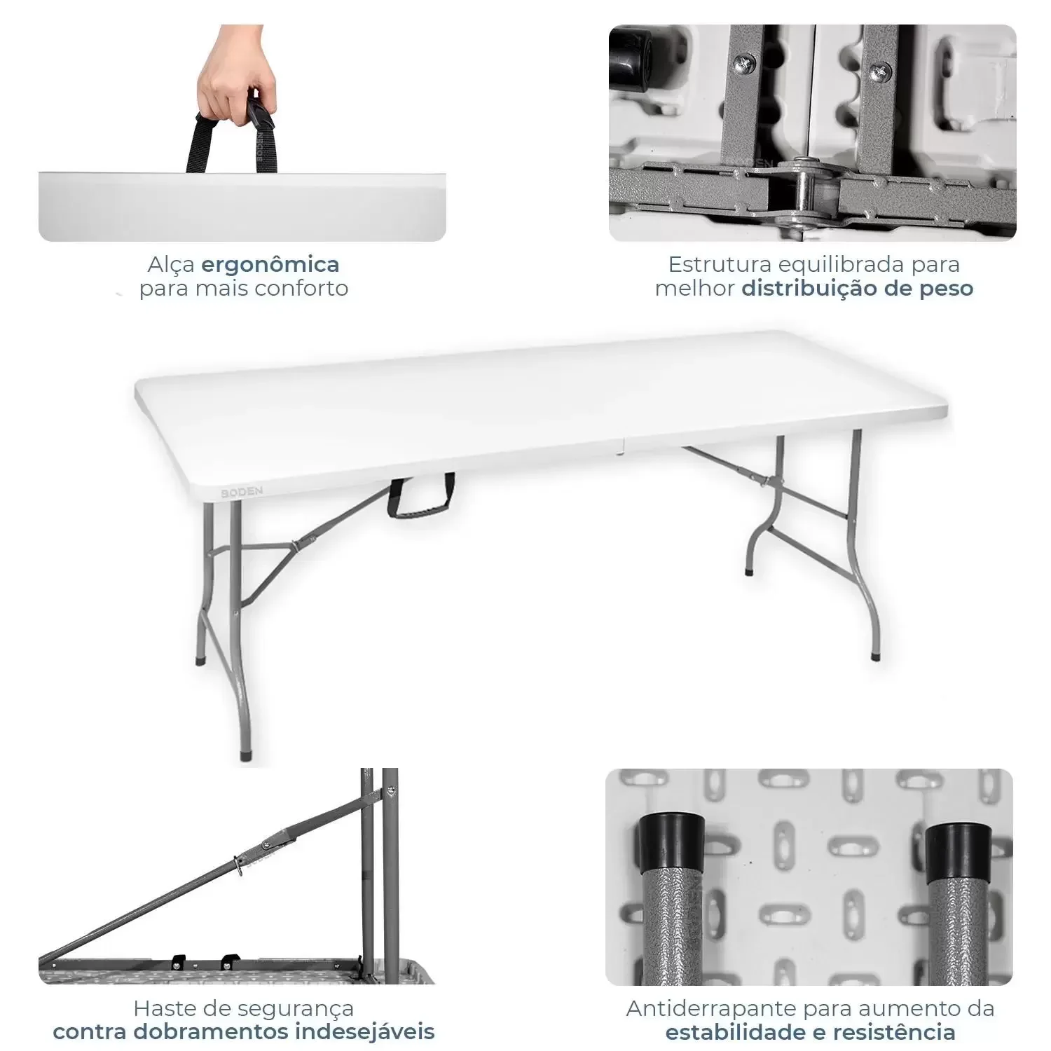 Ver mais imagens de Mesa Dobrável Tipo Maleta Prática e Durável 180x60cm Branca - WAW Design