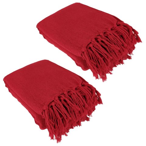 Kit 2 Mantas para Sofá 240x180 em Algodão Cor:vermelho