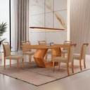 Ver imagem 1 de Mesa Ane 180 Tampo Laminado Barril com 6 Cadeiras Munique Linho Palha Imbuia Natural