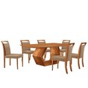 Ver imagem 2 de Mesa Ane 180 Tampo Laminado Barril com 6 Cadeiras Munique Linho Palha Imbuia Natural