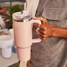 Copo Térmico Grande 1200ml com Canudo e Parede Dupla - Rosa Claro - 6