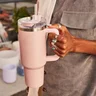 Copo Térmico Grande 1200ml com Canudo e Parede Dupla - Rosa Claro - 6
