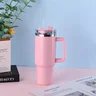 Copo Térmico Grande 1200ml com Canudo e Parede Dupla - Rosa Claro - 1