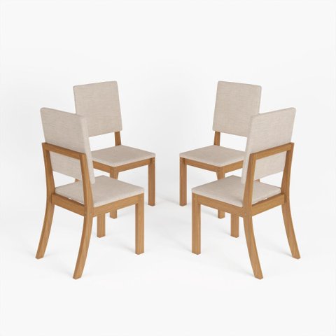 Conjunto 4 Cadeiras de Jantar Henn Milla Mdf Nature/linho