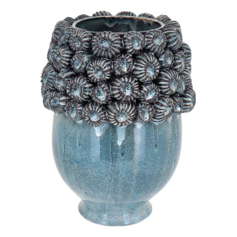 Vaso Decorativo Enfeite Casa Cerâmica 28x21x21cm Azul