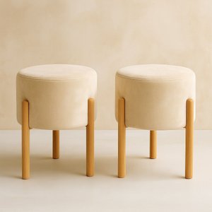 Kit Puff Apolo Pes de Madeira Off White/palha