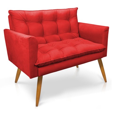 Namoradeira 2 Lugares Olivia Suede Vermelho Pés Palito Castanho - Pallazio
