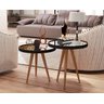 Jogo Sala Brilhante Mesa Lateral e Apoio Couro com Espelho 40cm Pés Palito Cor Preto - Comprar Movei - 1