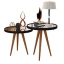 Ver imagem 3 de Jogo Sala Brilhante Mesa Lateral e Apoio Couro com Espelho 40cm Pés Palito Cor Preto - Comprar Movei