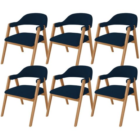 Kit 06 Cadeiras de Jantar e Estar Living Estofada Nadja L02 Suede Azul Marinho - Lyam Decor