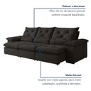 Ver imagem 7 de Sofá Retrátil e Reclinável 4 Lugares Suede Londres 270cm Yescasa Preto