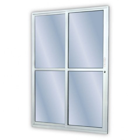 Porta de Alumínio de Correr 210x120cm 2 Folhas 1 Fixa com Vidro Liso Temperado MGM Branco