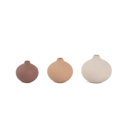 Trio de Minivaso em Ceramica Cinza Bege e Bordo Mart