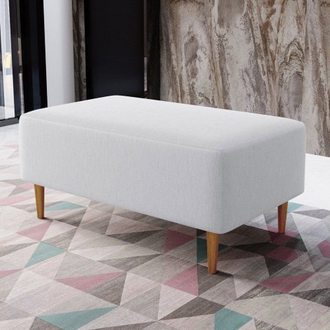 Puff Decorativo Sala de Estar Cléo W01 Pés Palito 90 cm - Lyam Decor Cléo Pés Palito Linho Cinza