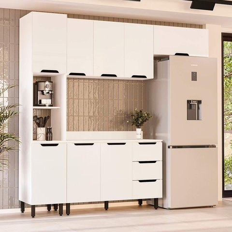 Armário de Cozinha Modulada Completa 4 Peças 240cm com Tampo 250066 Meena Politorno Móveis