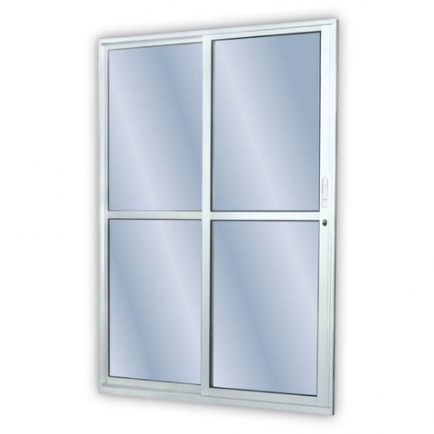 Porta de Alumínio de Correr 210x140cm 2 Folhas 1 Fixa com Vidro Liso Temperado MGM Branco